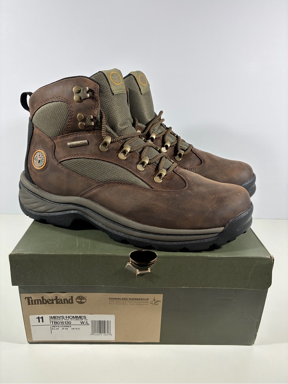 Timberland Men’s Size 11 Wide Chocorua Trail GTX Boots Dark Brown Leather Gortex